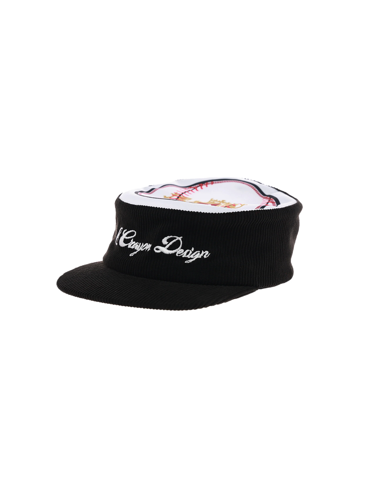 6CRAYON - Flat Top Embroidered Corduroy Patchwork Baseball Cap