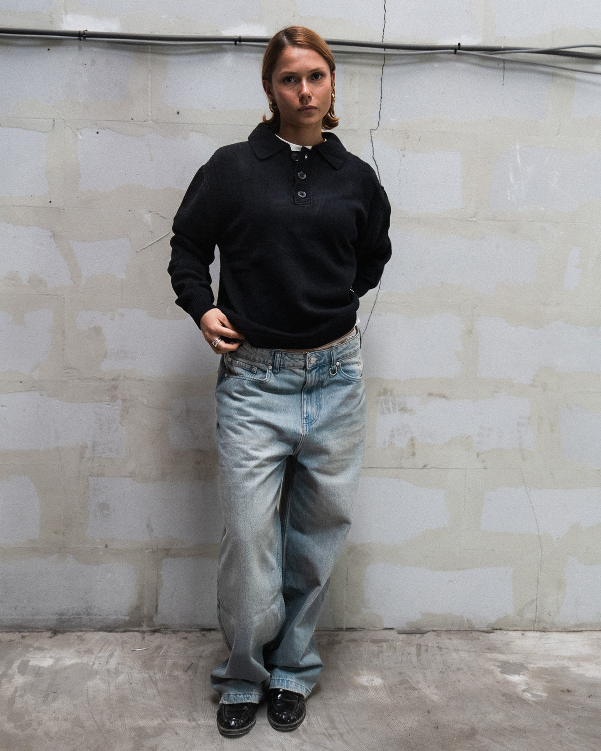 RETERNITY - LE RELIEF POLO KNIT - BLACK