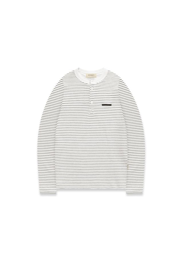 RETERNITY - HENLEY STRIPE LONGSLEEVE - OFF WHITE/NAVY