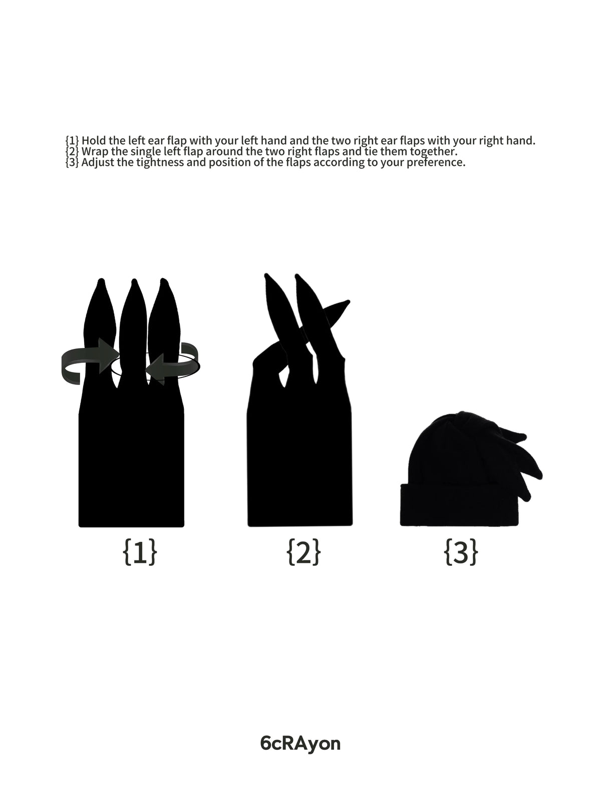 6CRAYON - Multi-Way 3-Ear Knit Beanie (Black)