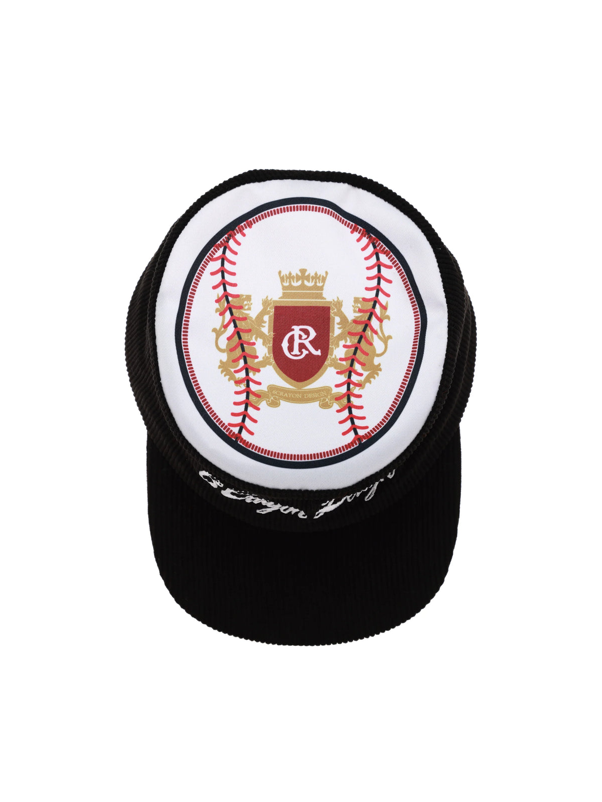 6CRAYON - Flat Top Embroidered Corduroy Patchwork Baseball Cap