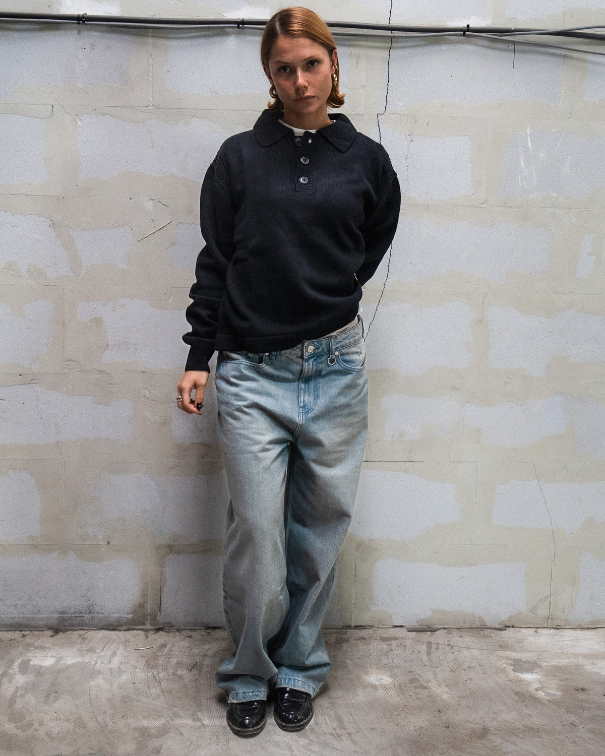RETERNITY - LE RELIEF POLO KNIT - BLACK
