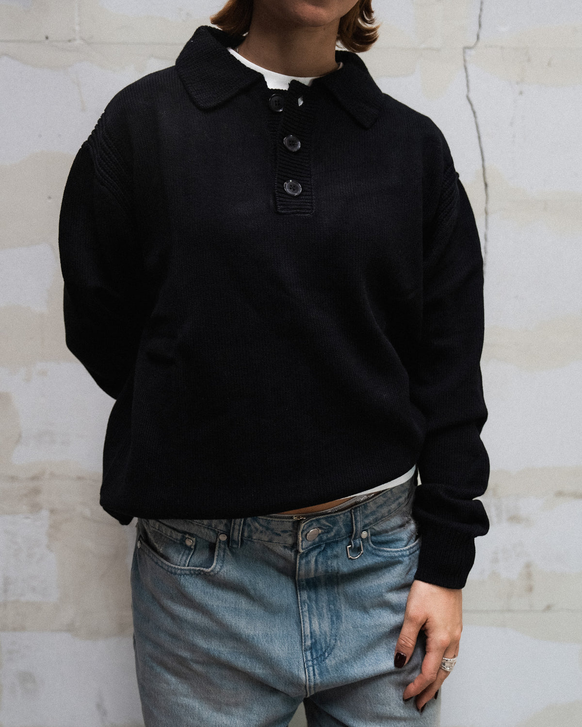 RETERNITY - LE RELIEF POLO KNIT - BLACK