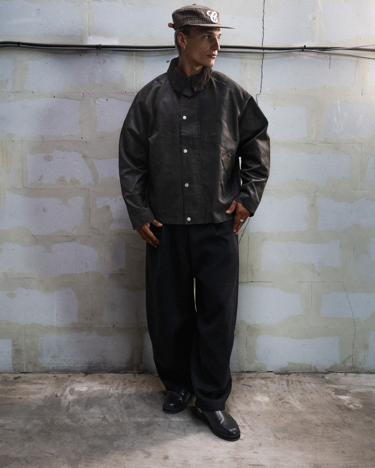 RETERNITY- CHECKERED WAXED HUNTING JACKET - DARK BLUE