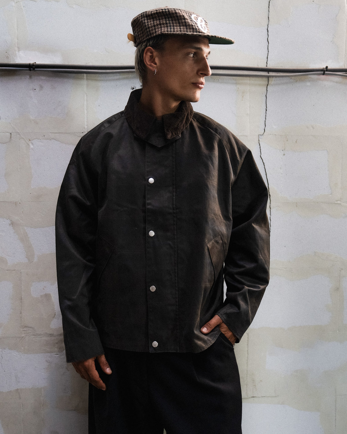 RETERNITY- CHECKERED WAXED HUNTING JACKET - DARK BLUE
