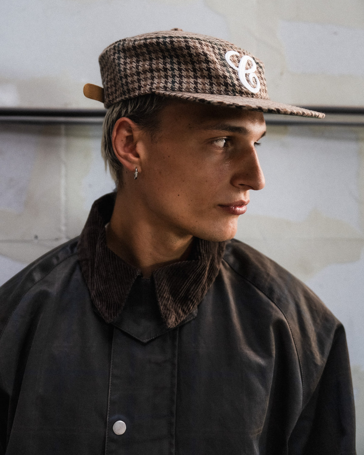 6CRAYON - Houndstooth Flat Top Casual Baseball Cap